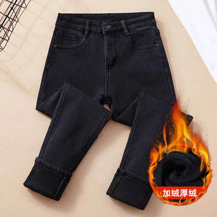 加绒靴裤牛仔裤子女爆款2025新款冬季高腰紧身显瘦小腿裤铅笔裤