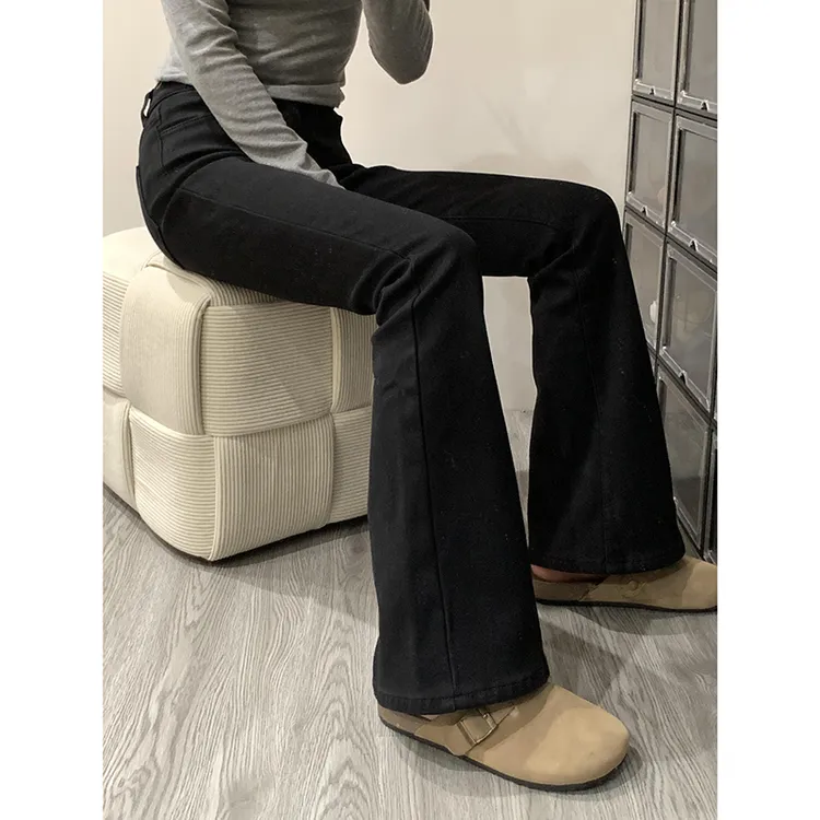 黑色加绒微喇叭牛仔裤女款爆款2025新款春秋高腰显瘦小个子马蹄裤