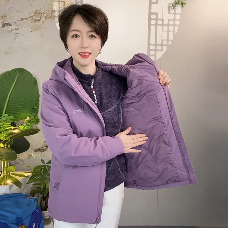 秋冬加厚夹棉冲锋衣女户外运动棉衣防风防水保暖外套连帽中长棉服