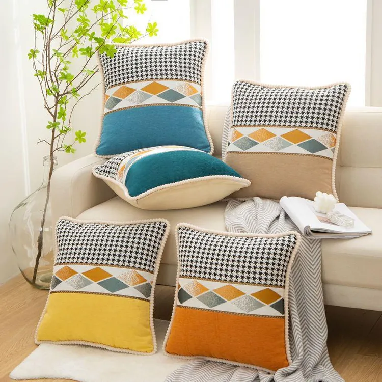 时尚百搭抱枕家用50cm包边枕套床头靠背沙发护腰靠垫方形垫腰双面