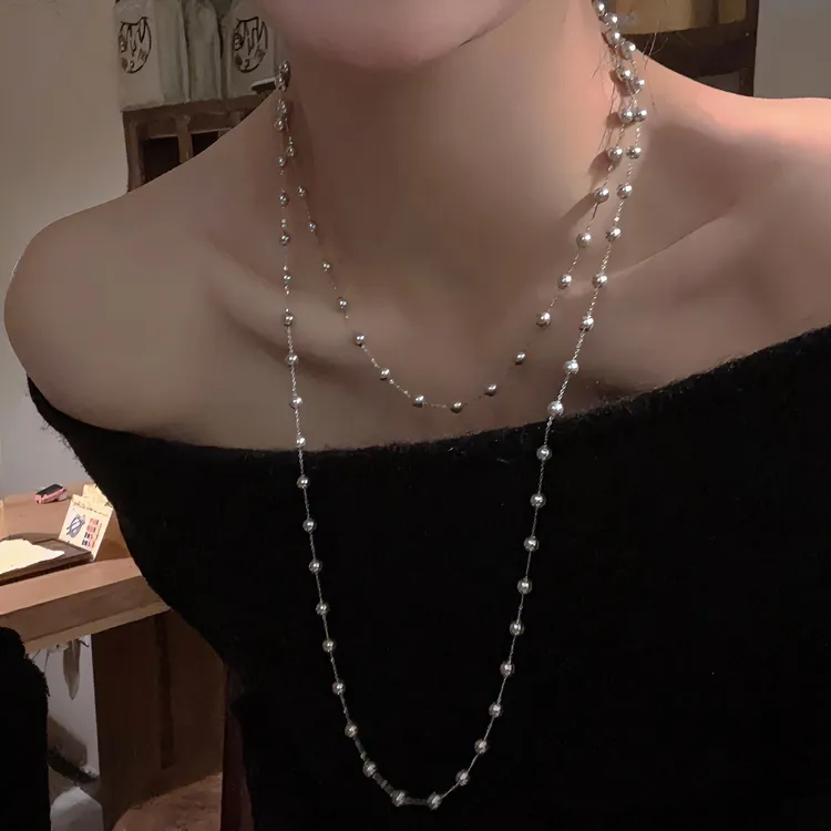 铜仿珍珠项链 密版满天星珠珠项链女毛衣链长款锁骨链气质精致款