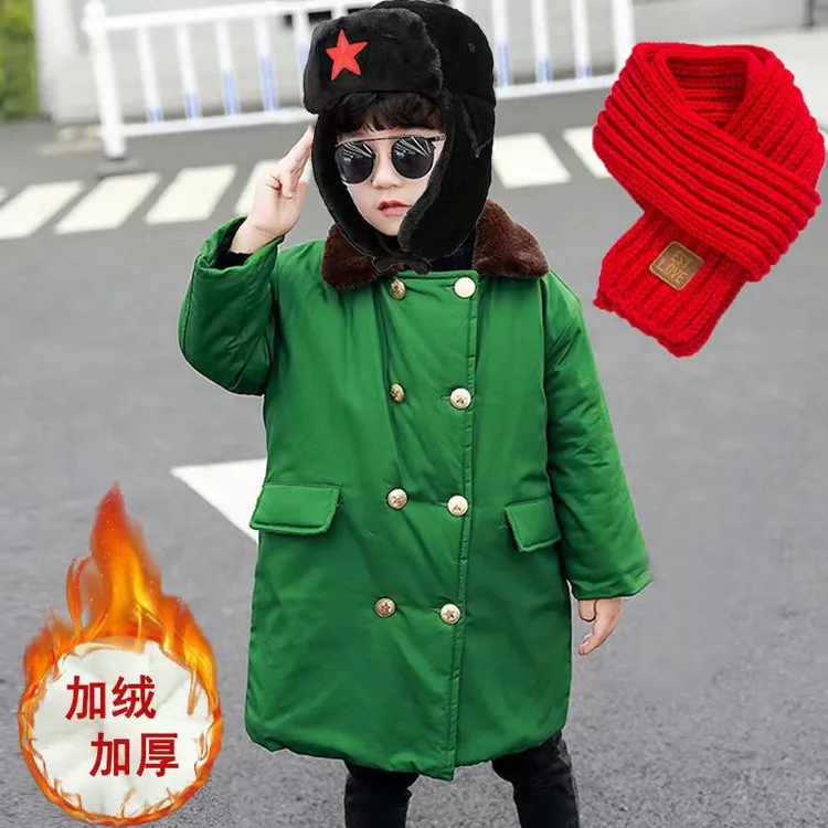 【沫沫家】宝宝冬装中长款加绒加棉大衣怀旧棉服加厚保暖防寒棉大衣