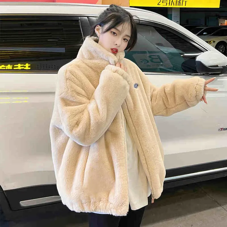 T2025新款宽松仿兔毛棉衣加厚毛毛外套毛绒绒外套女冬款保暖棉服