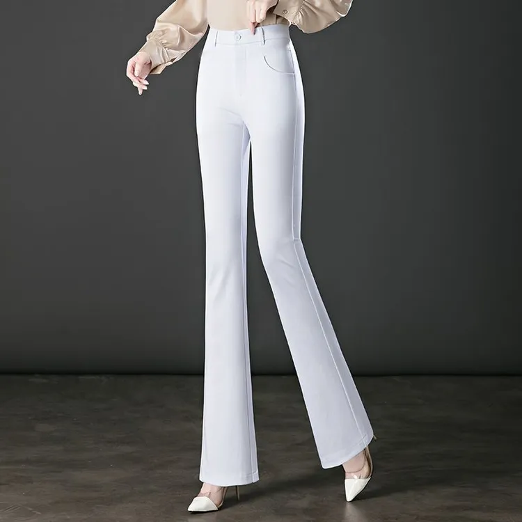 白色裤子喇叭裤秋装女款爆款2025加绒高腰大码修身显瘦弹力微喇裤