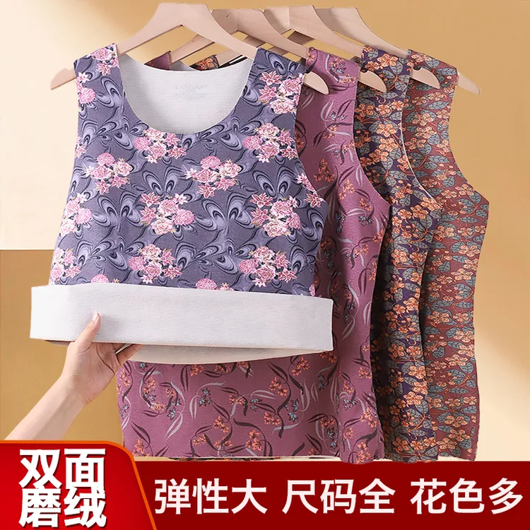 秋冬季碎花女士保暖背心女内穿打底背心中老年妈妈内穿无袖保暖