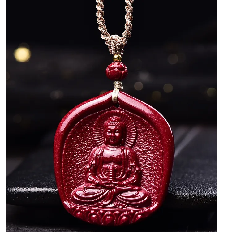 含辰砂工艺品正品朱砂药师佛吊坠项链款紫金砂本命年护身时尚百搭