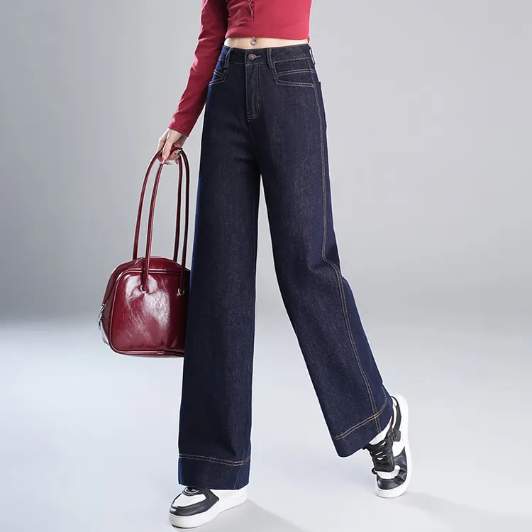 正品高端牛仔阔腿裤女2025春秋季时尚百搭气质显瘦拖地裤宽松裤子