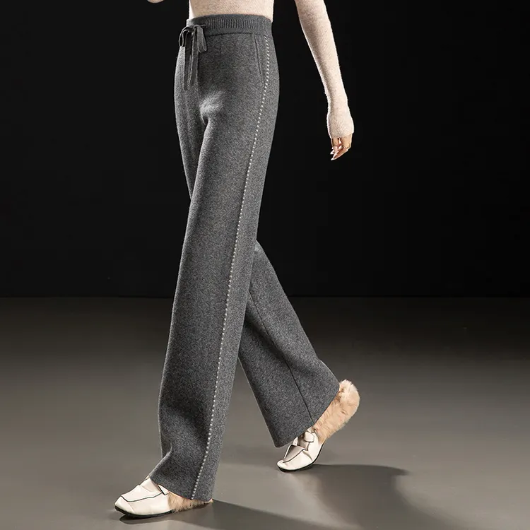正品高端羊毛直筒阔腿裤女2025秋冬加厚长裤子时尚休闲高腰外穿潮