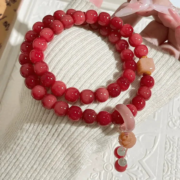 樱桃车厘子双圈菩提手持手念绕指柔文玩红色菩提根
