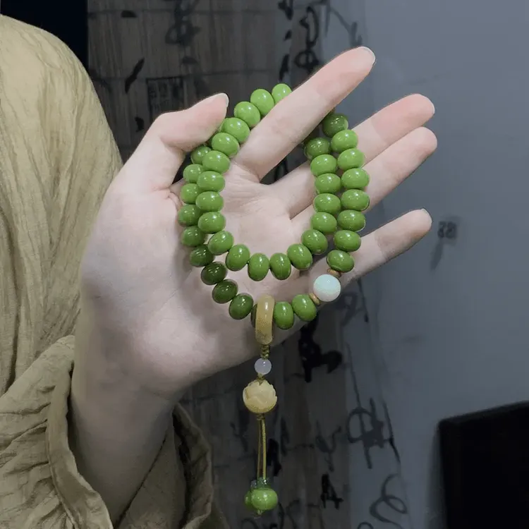 绿菩提双圈 原创手作 菩提手串手持