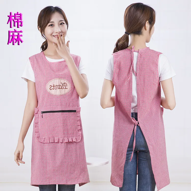 新款字母坎肩棉围裙女厨房防油污围裙夏天透气上班工作服背带围腰