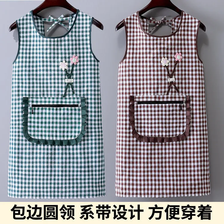 时尚棉布围裙厨房家用防污防油透气上班做饭耐磨耐脏工作服围腰