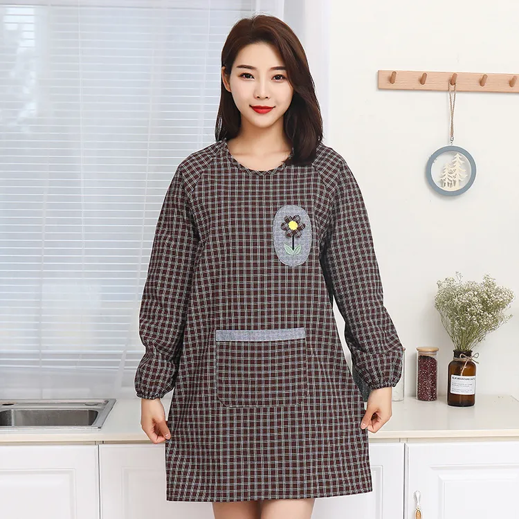 加厚棉布长袖围裙厨房家用2023新款罩衣女时尚透气防污做饭工作服