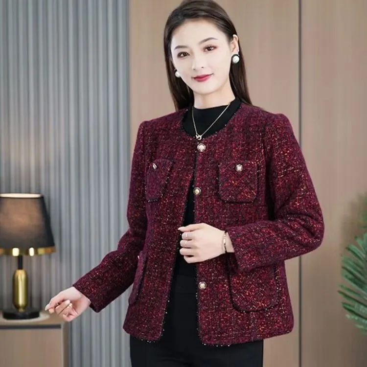 彩羊妈妈装新款显瘦保暖高级感毛呢小香风时尚百搭外套女