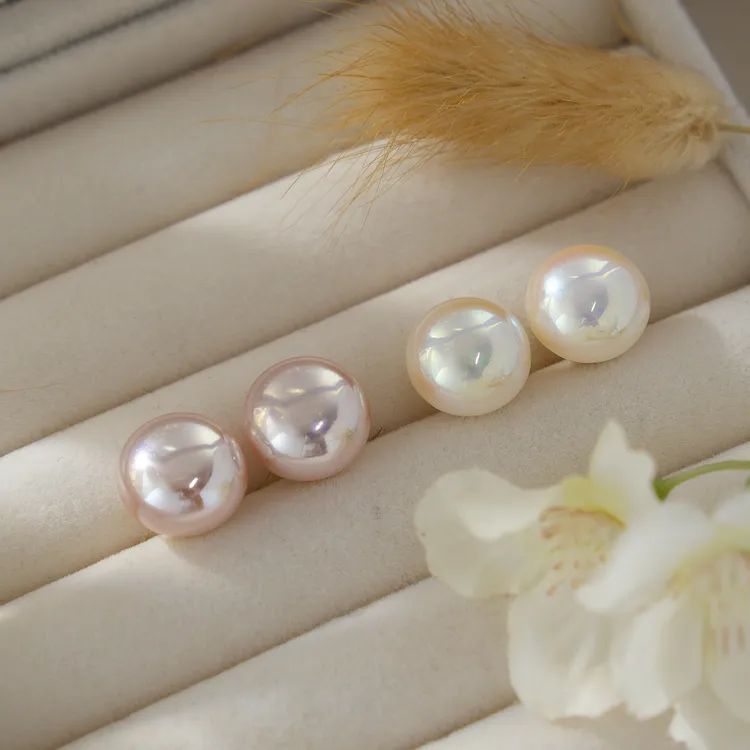 铜合金耳饰 925银针澳白色法式温柔馒头珠耳钉极光百搭紫色6144商品图