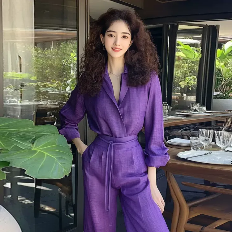 紫色套装阔腿裤裤2025春秋新款盐系高级感出席重要场合的两件套女