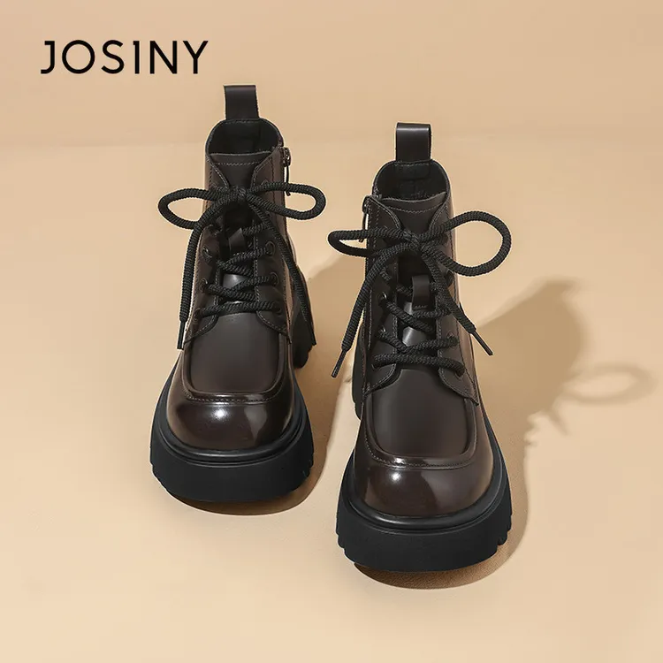 卓诗尼厚底马丁靴女款春秋2025新款英伦风加绒短靴小个子增高靴子