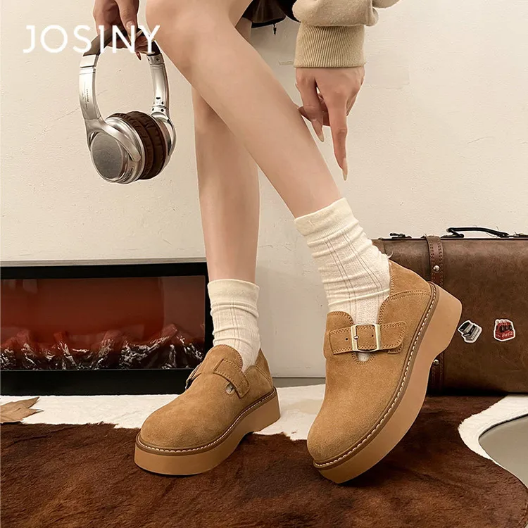 卓诗尼厚底勃肯鞋女秋冬2024冬季新款加绒毛毛增高雪地靴博肯鞋子