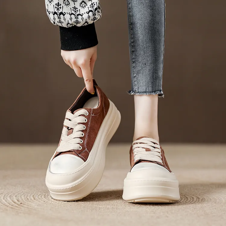 娃娃头复古真皮休闲鞋ins2024秋季新款时尚百搭拼色运动鞋8105