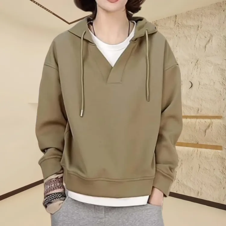 2025秋季宽松假两件拼色连帽卫衣女士休闲洋气大码拼色高档帽衫