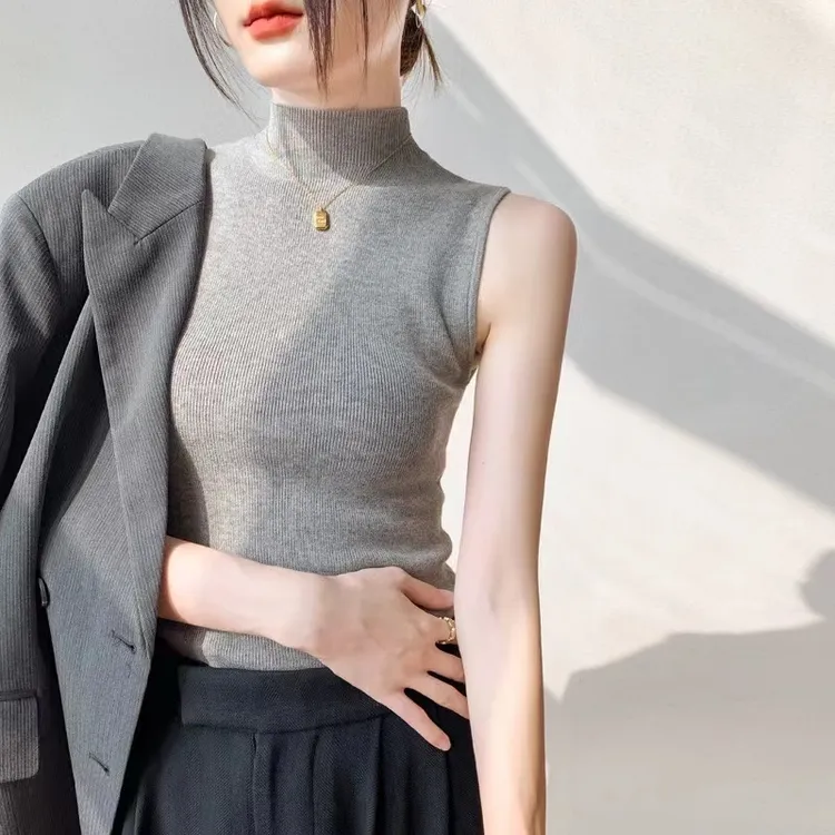 （老嫂子爱美丽专属）半高领针织小背心女秋季西装内搭无袖上打底衫
