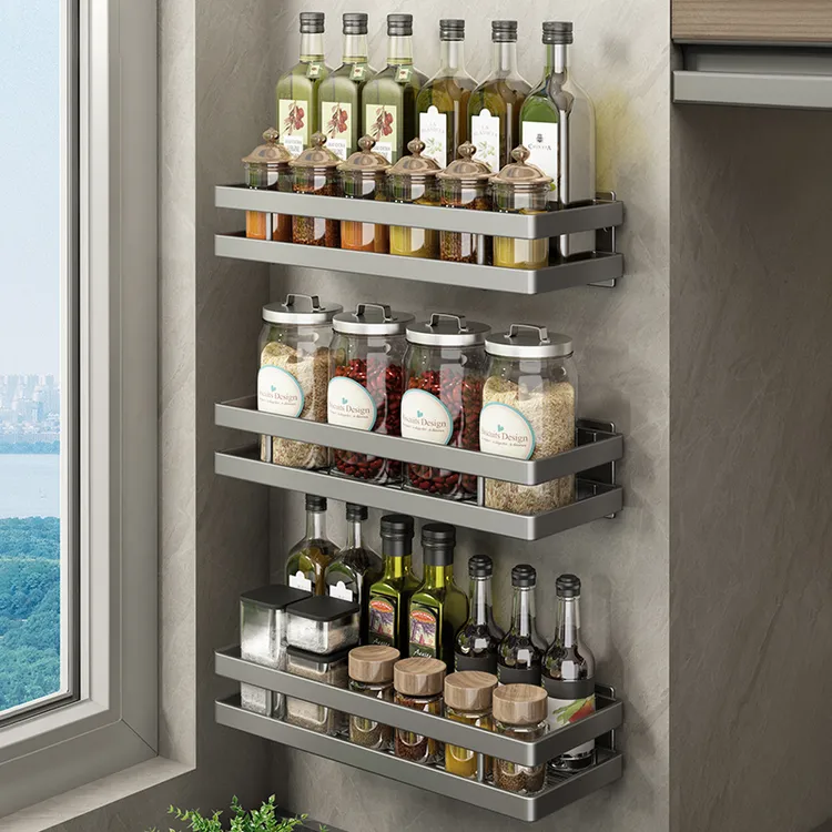 厨房置物架免打孔壁挂家用大全调味料挂墙上厨具油盐酱醋收纳架子