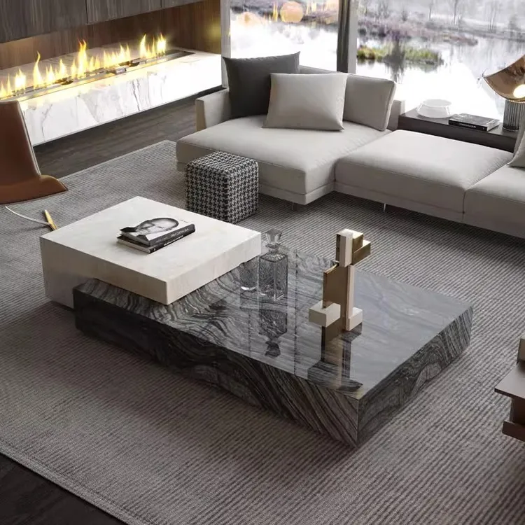 大理石茶几别墅大平层家用客厅可伸缩长方形意式轻奢设计师高端