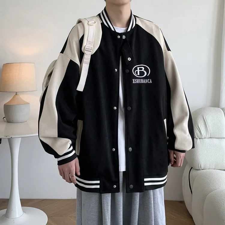 大码港风宽松休闲拼接棒球服夹克少感秋季外套男男士百搭春秋季