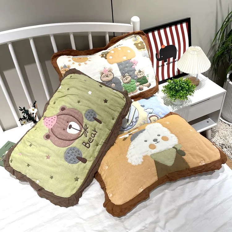 儿童花边纯棉纱布枕巾单条装卡通可爱家用柔软透气全棉枕头巾盖巾