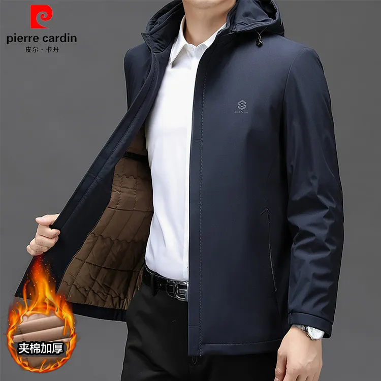 皮尔卡丹秋冬高档棉服夹克蓄热保暖加棉加厚中年男士外套爸爸装