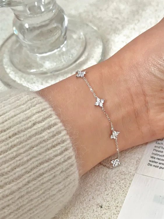 925银手链 【MINIQ】镶钻花朵花瓣手串满天星轻奢高级感简约百搭ins