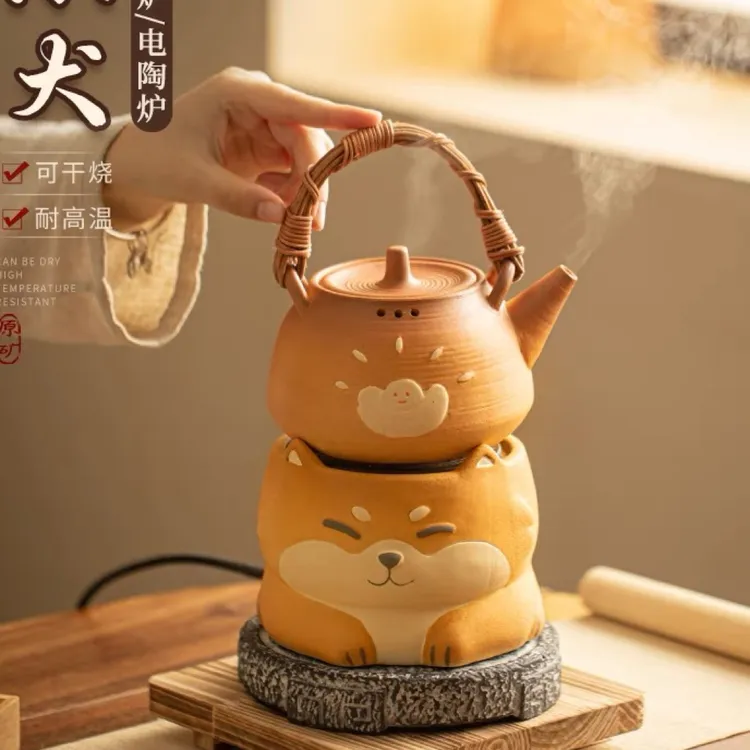龙猫柴犬炭炉陶泥围炉煮茶器炭火茶炉网红电陶炉提梁壶中式纯手工