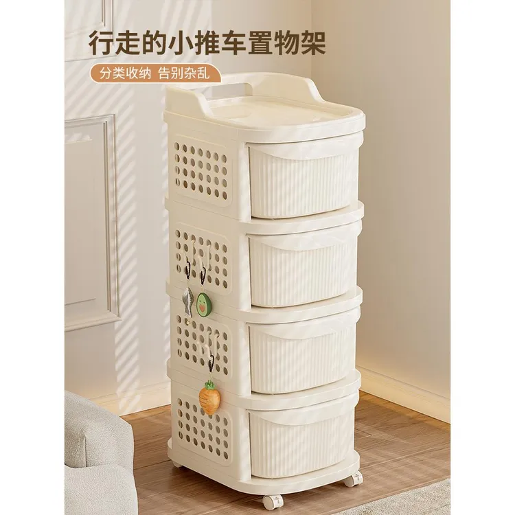 小推车零食置物架婴儿用品分层架抽屉储物收纳柜子客厅玩具收纳架