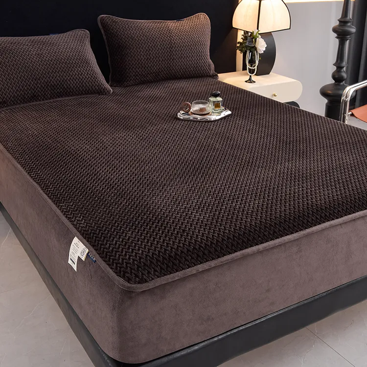 A类高级提花牛奶绒加厚床笠全包防滑夹棉短毛绒床套加绒保暖床罩