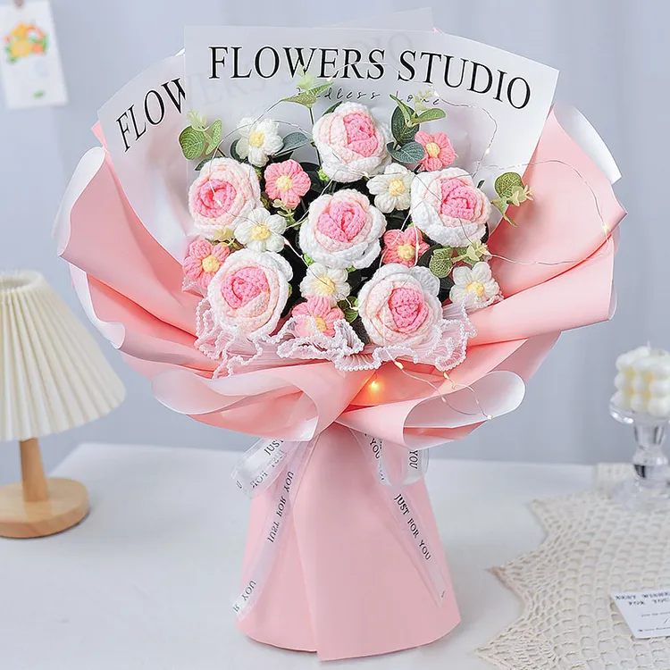 手工毛线针织编织玫瑰花束成品送女友表白闺蜜生日公司集采礼物