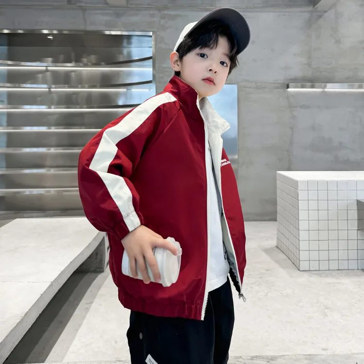 儿童外套双面穿上衣童装棒球服男童洋气大童运动休闲男孩新款红色