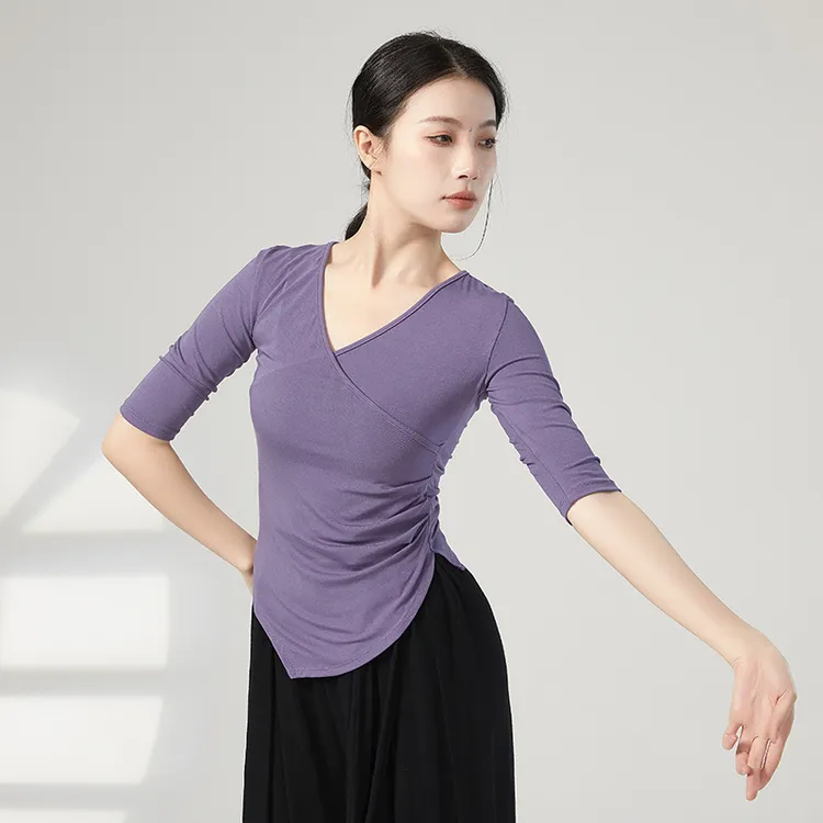 现代舞形体舞练功服古典舞春夏中袖舞蹈服艺考跳舞上衣套装女