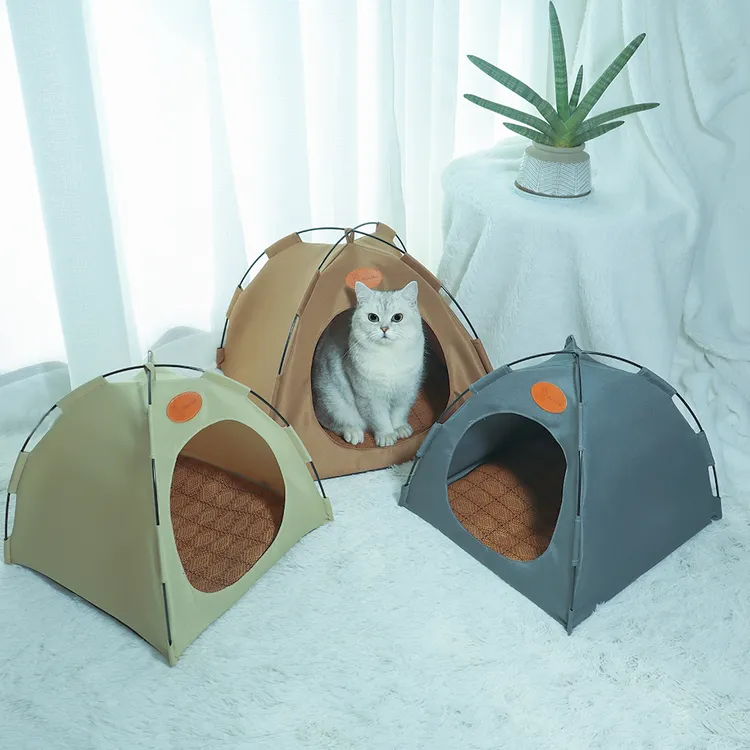 [送木柄梳一把]新款帐篷窝可爱帆布透风猫帐篷可折叠便携猫窝空调