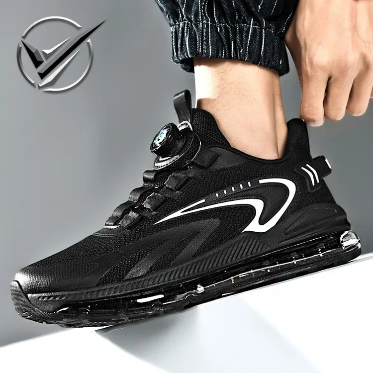 笑相迎跑步运动鞋男士休闲鞋青少年旋转扣网面气垫轻便特大48码