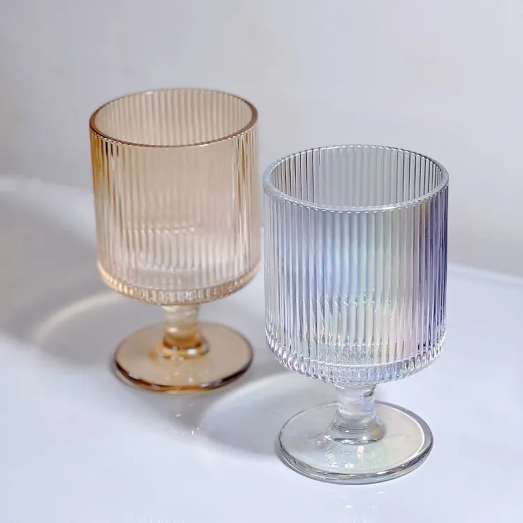 小众ins欧式条纹高脚杯复古香槟杯高颜值家用女红酒杯玻璃水杯子