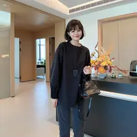 秋冬简约慵懒宽松圆领套头灯笼袖保暖卫衣打底衫