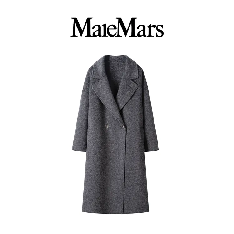 MaleMars/玛尔萨思挪威雪松骆驼绒蚕丝时尚长款双面呢羊毛大衣