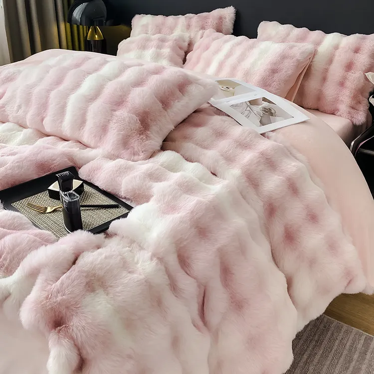 冬季加厚兔兔绒四件套保暖牛奶绒加绒被套双面绒兔毛绒宿舍三件套