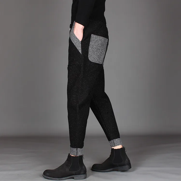 韩版修身小脚哈伦裤冬季毛呢加厚束脚休闲裤潮流百搭男马丁靴裤潮