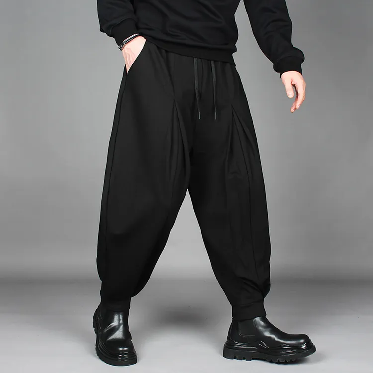直播链接暗黑风哈伦裤男宽松冬季阔腿束脚裤发型师潮流小脚休闲
