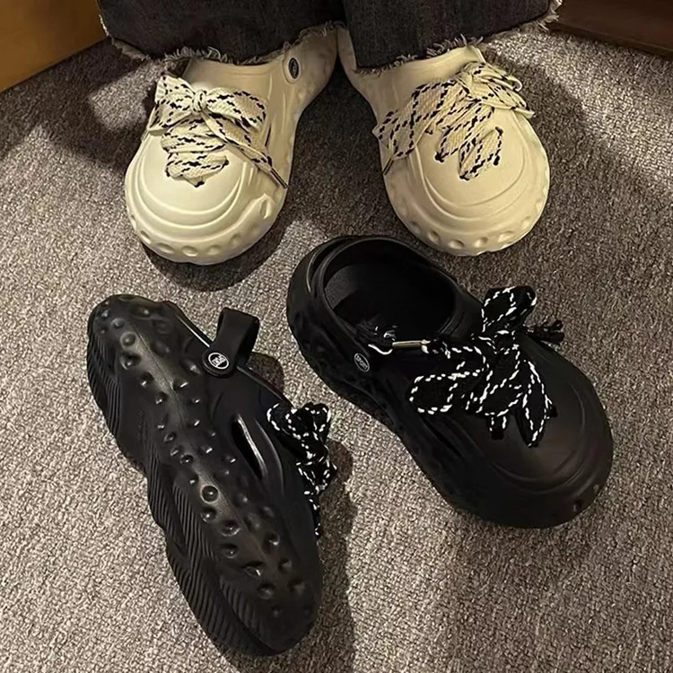 2024夏季外穿洞洞鞋防滑包头沙滩洞洞鞋男士休闲情侣软底厚底拖鞋