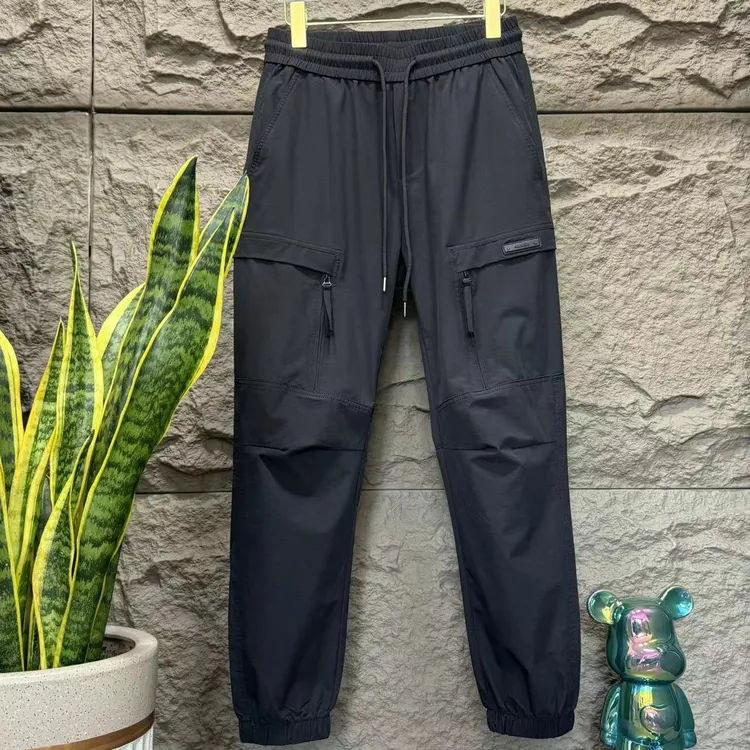 2024男士新品薄款户外运动防风工装裤弹力工装裤透气黑色防水
