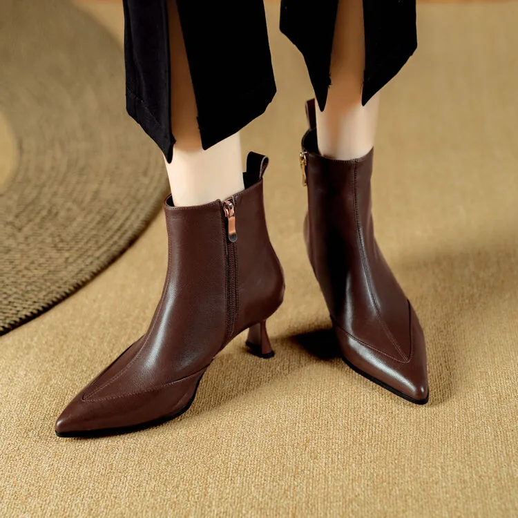 2024/M6019爆款酒杯跟尖头牛皮英伦时尚马丁靴百搭细跟真皮秋冬