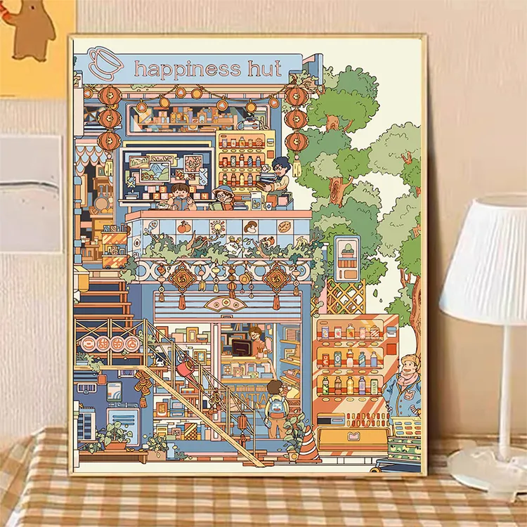 【新款上新】大颗粒画布红线条DIY数字油画丙烯手工减压装饰画