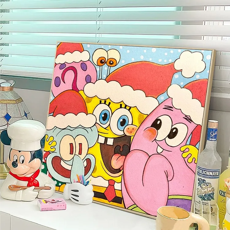 【海绵宝宝合集】 diy数字油画卡通儿童涂色手绘丙烯填充填色油彩画